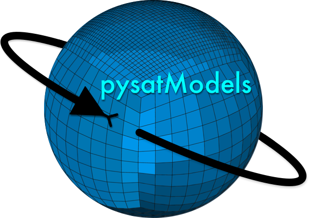 PysatModels Logo, CubeGrid planet with orbiting python and the module name superimposed.